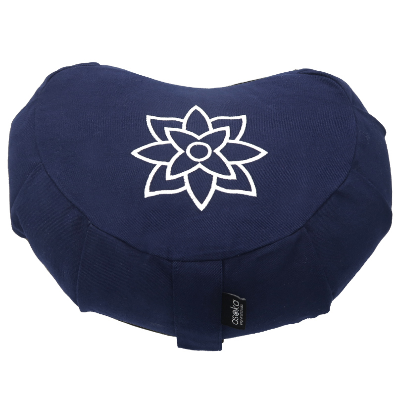 Crescent meditation cushion – Navy mandala outline