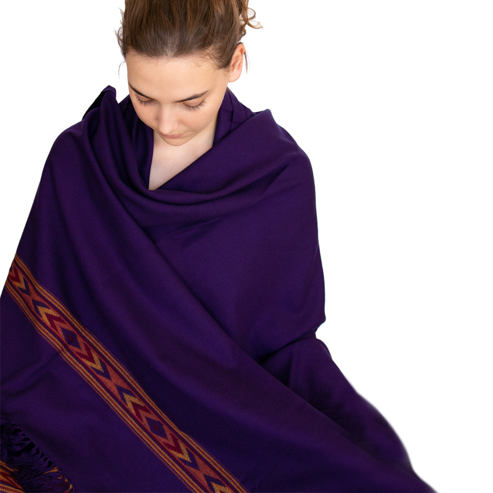 Meditation Shawl – Purple with Burgundy Zen Border